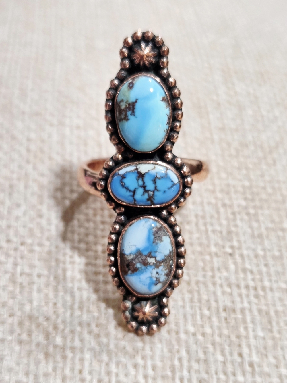 Turquoise Triple Stone Copper Ring - Blue Turquoise Women's Jewelry